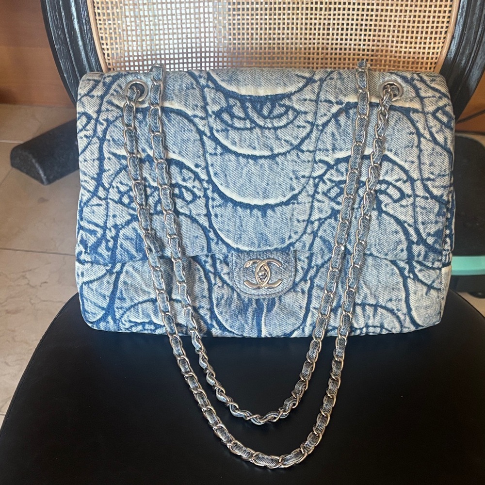 Denim   designer style shoulder bag with chain strap